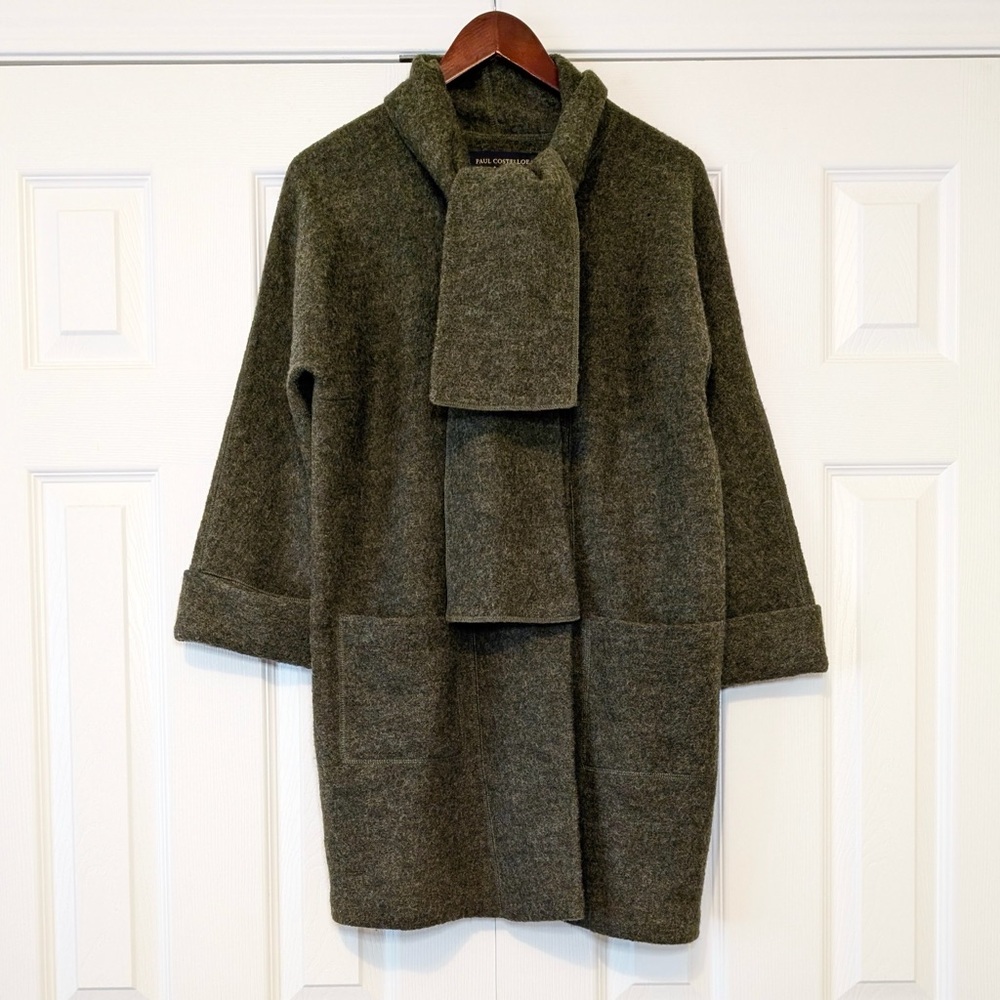 Paul Costelloe 100% Wool Front Tie Green Vintage Coat Size 6 Women’s Coat